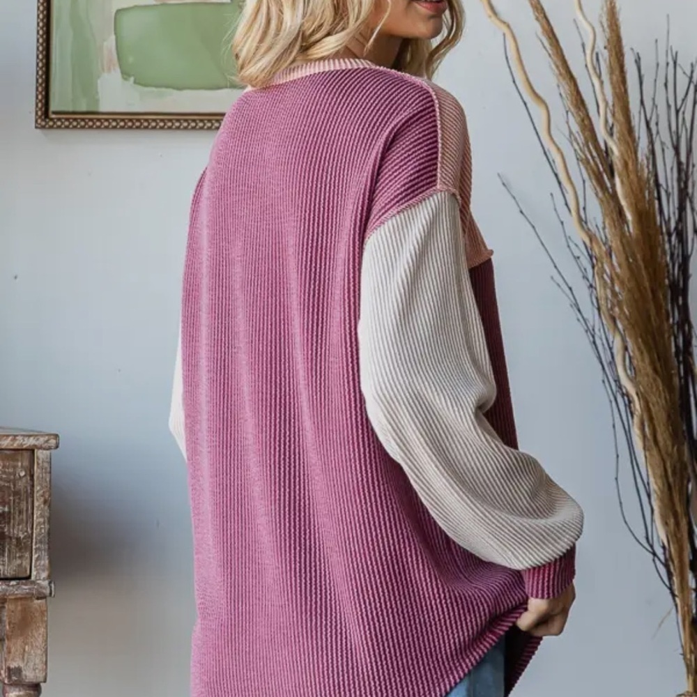 T5658 7th Ray Pink and Cream Buttoned Tunic - Picture 2 of 4